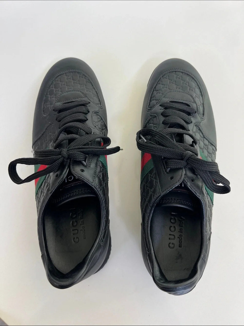 Gucci microguccissima web black leather green and red striped sneakers size 9